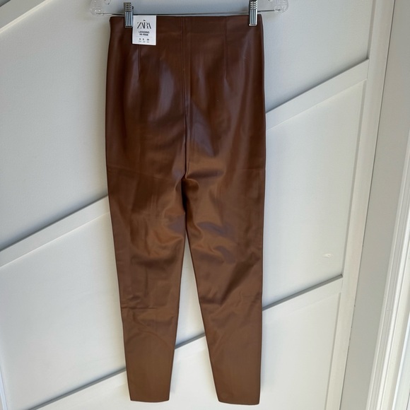 Zara Brown Faux Leather High‎ Rise Leggings w Raw Hem size S - Picture 14 of 15